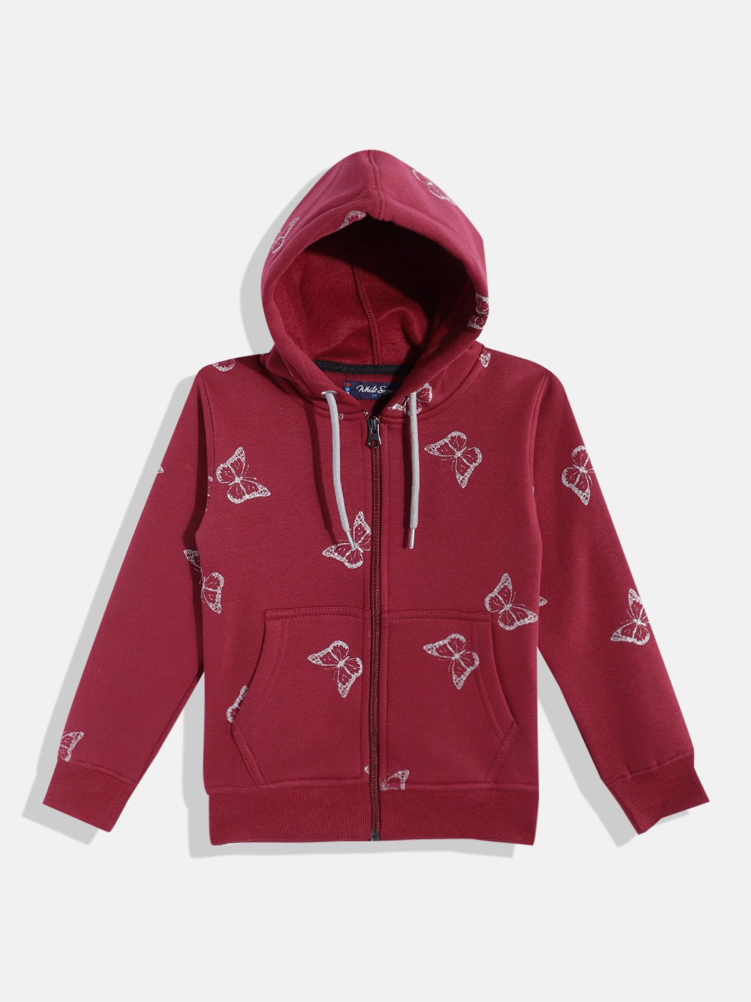 

White Snow Girls Conversational Printed Hooded Sweatshirt, Maroon