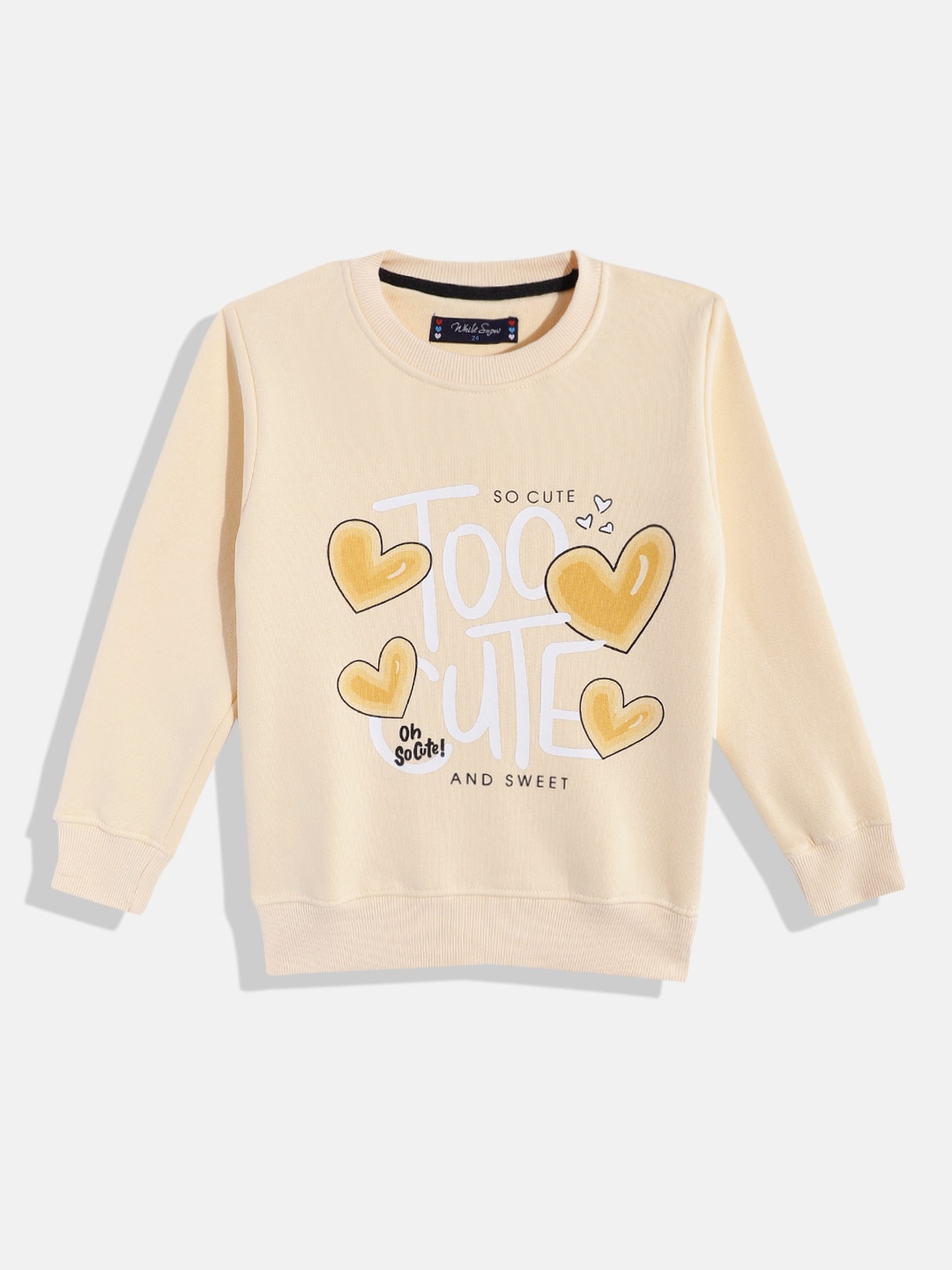

White Snow Girls Typography & Conversational Printed Sweatshirt, Yellow