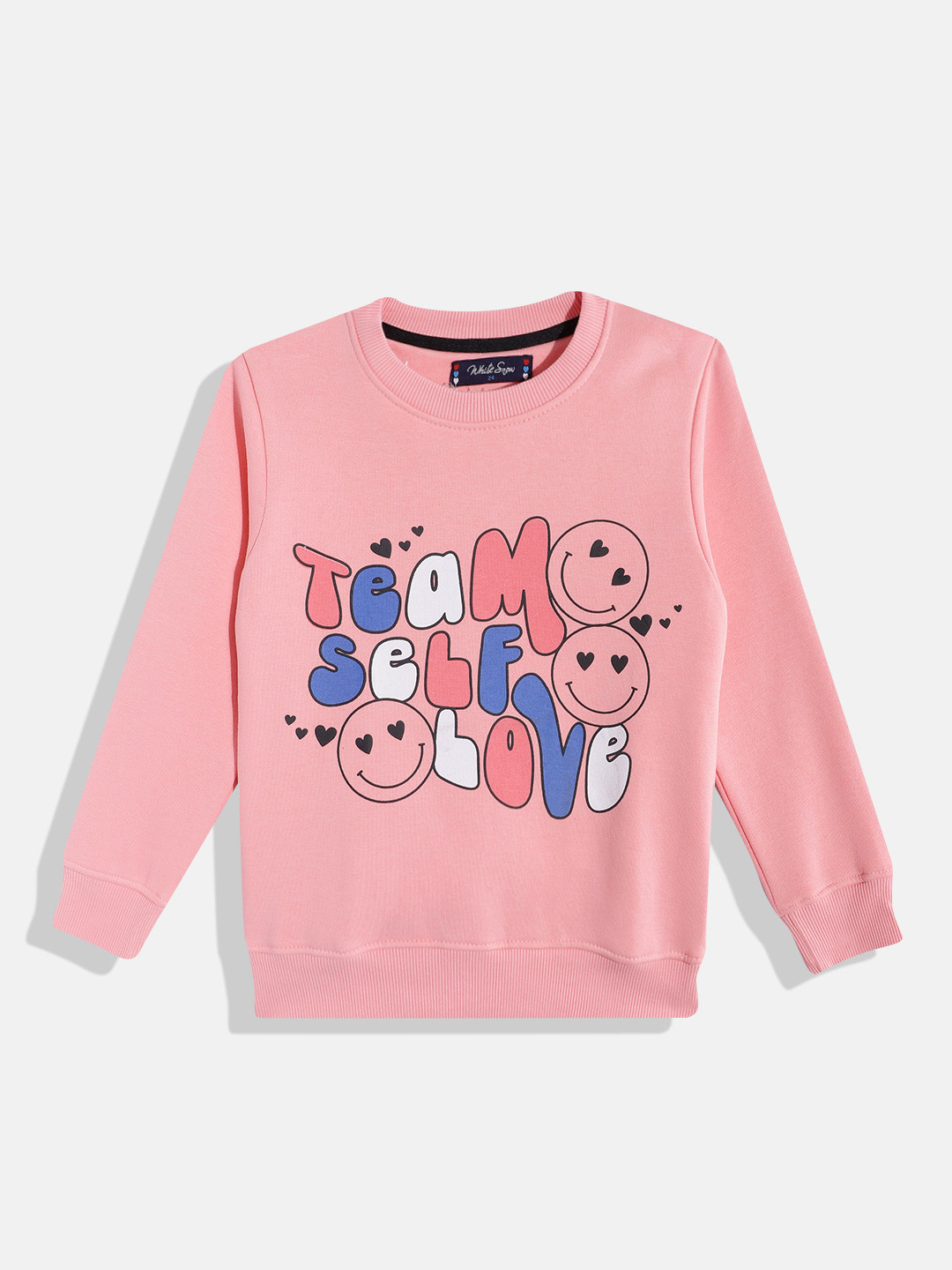 

White Snow Girls Typography Printed Sweatshirt, Pink