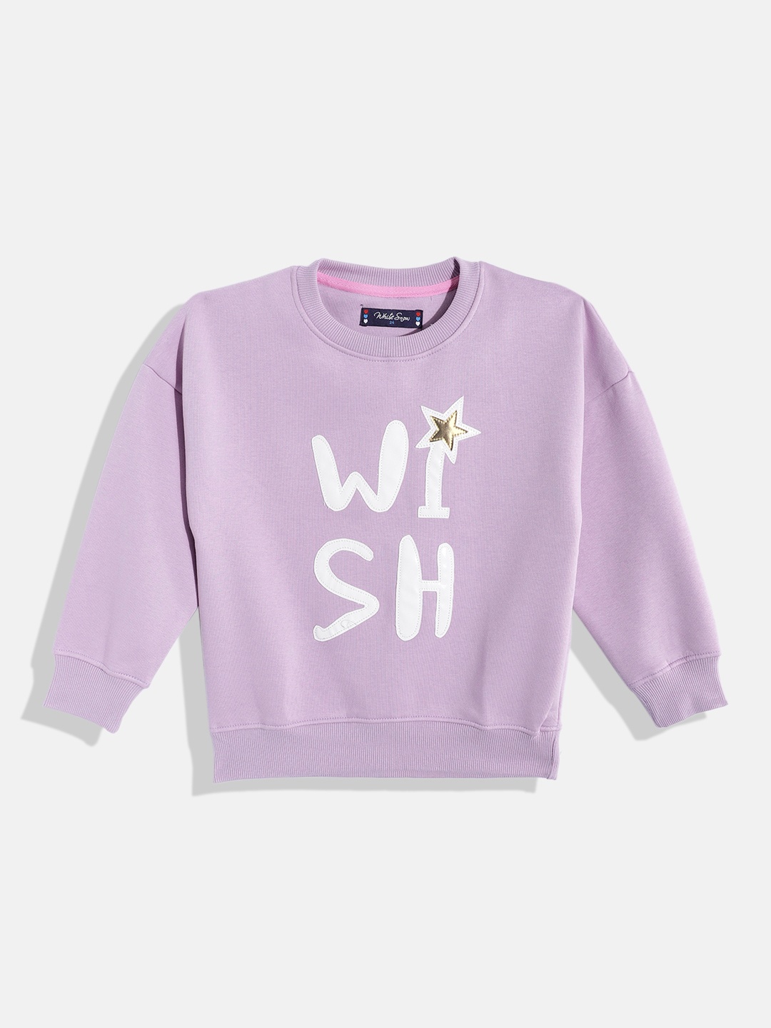 

White Snow Girls Applique Detail Sweatshirt, Lavender