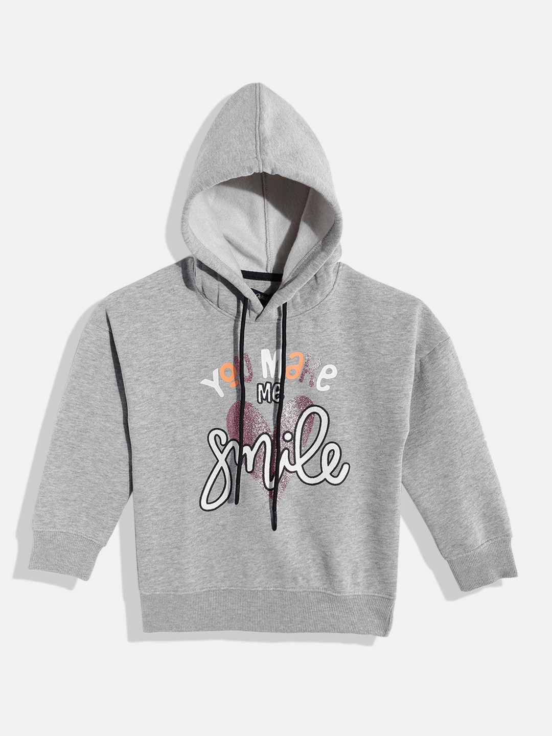 

White Snow Girls Printed Hooded Sweatshirt, Grey