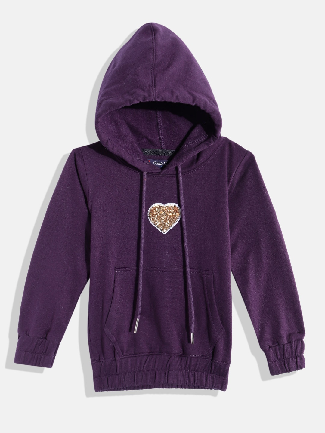 

White Snow Girls Sequined Detail Hooded Sweatshirt, Purple