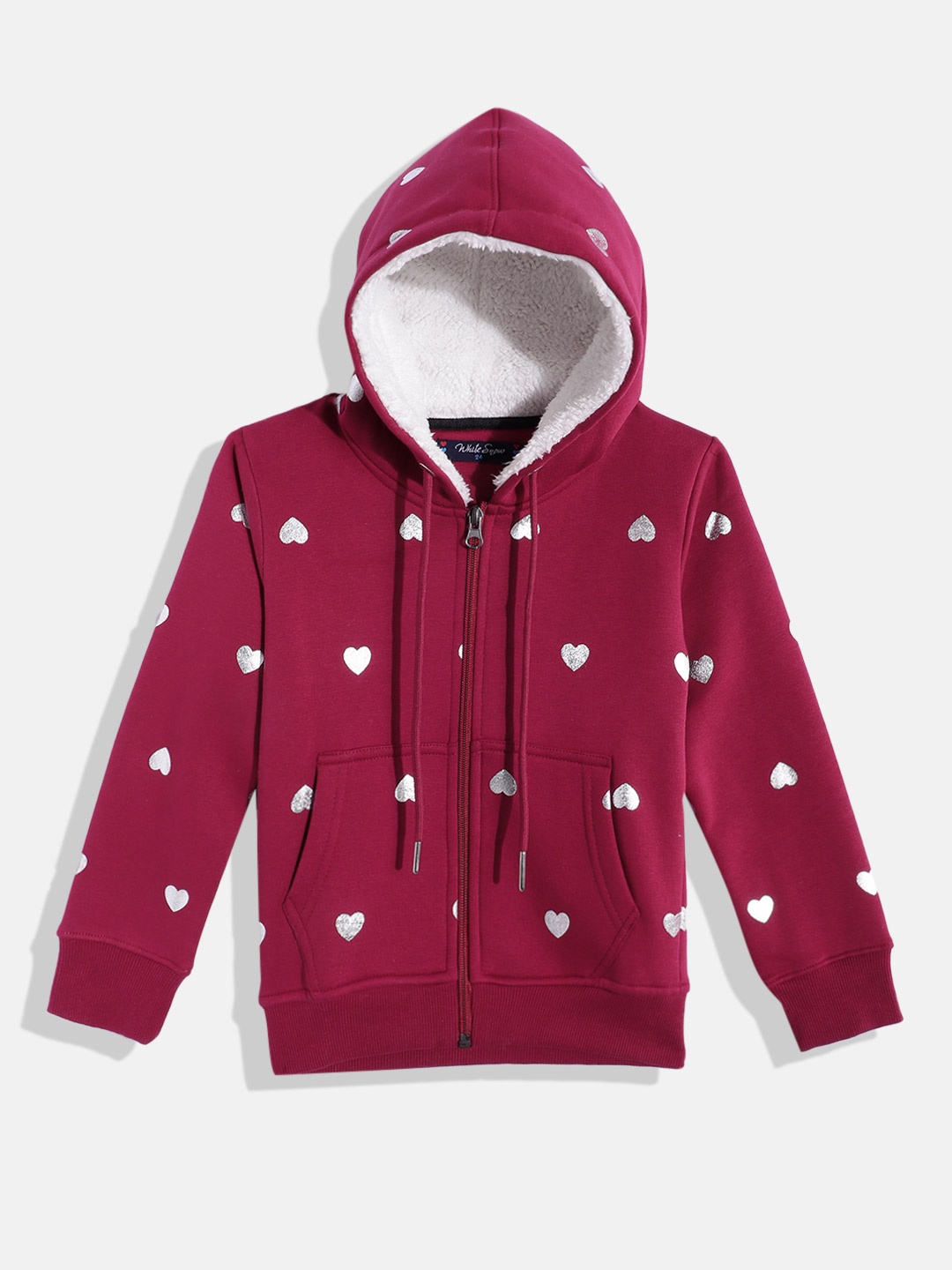 

White Snow Girls Printed Hooded Sweatshirt, Maroon