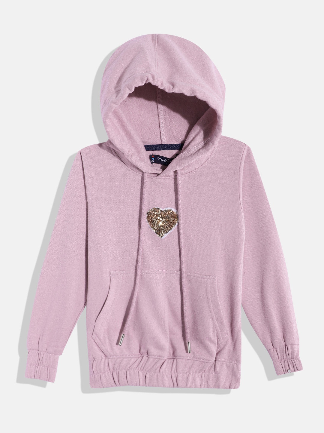 

White Snow Girls Sequined Detail Hooded Sweatshirt, Mauve