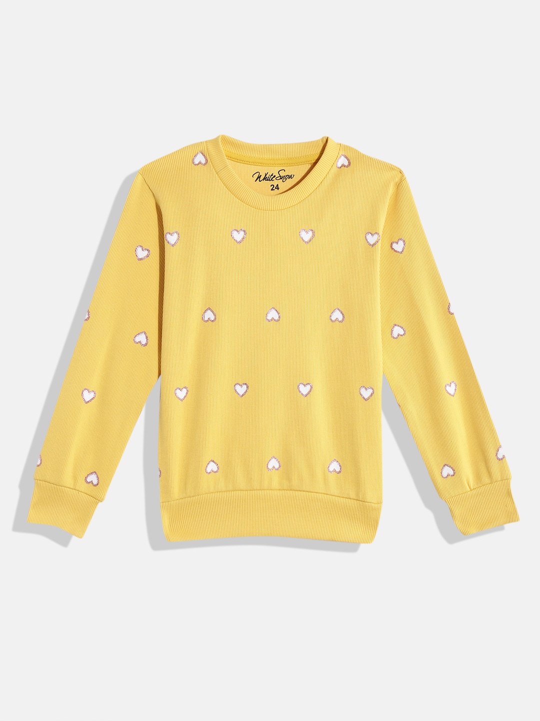 

White Snow Girls Conversational Printed Sweatshirt, Yellow