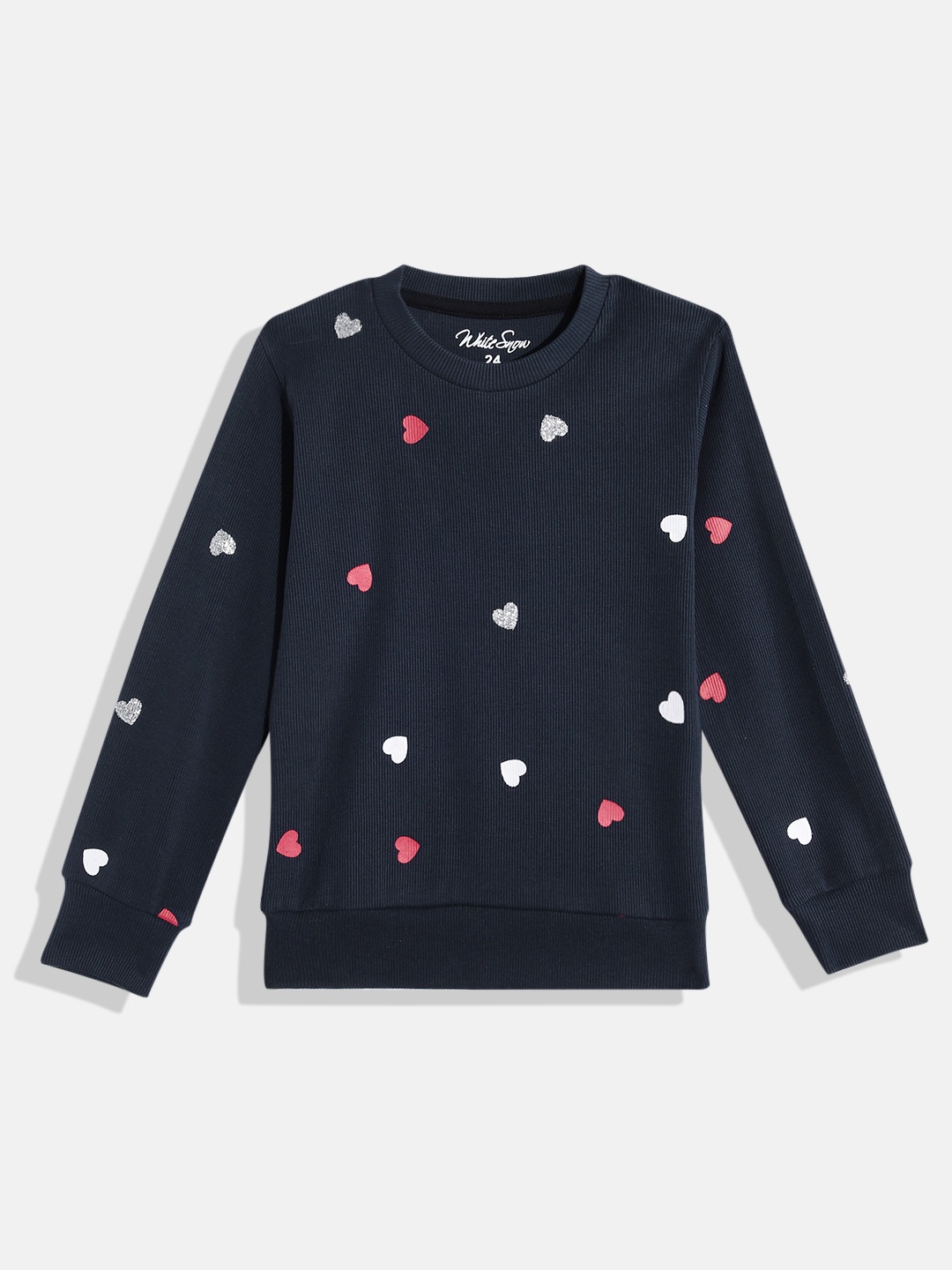 

White Snow Girls Conversational Printed Sweatshirt, Navy blue