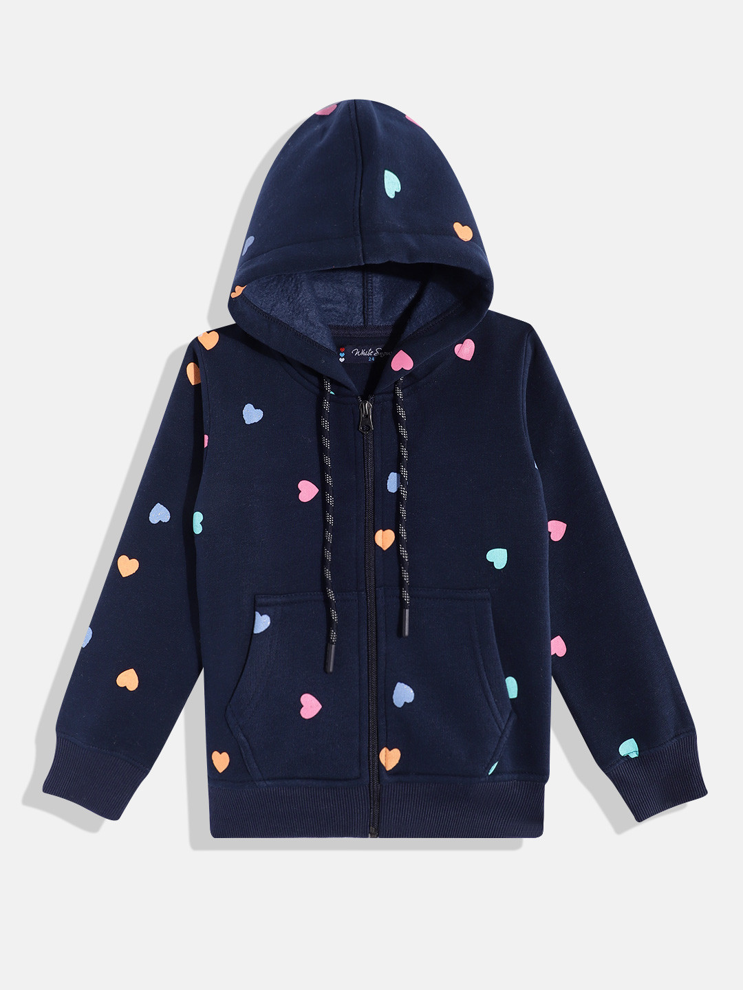

White Snow Girls Printed Hooded Sweatshirt, Navy blue