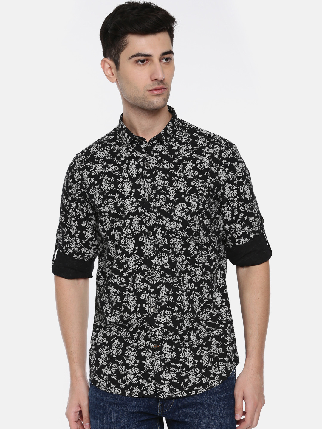 

ColorPlus Men Black & Grey Regular Fit Printed Casual Shirt