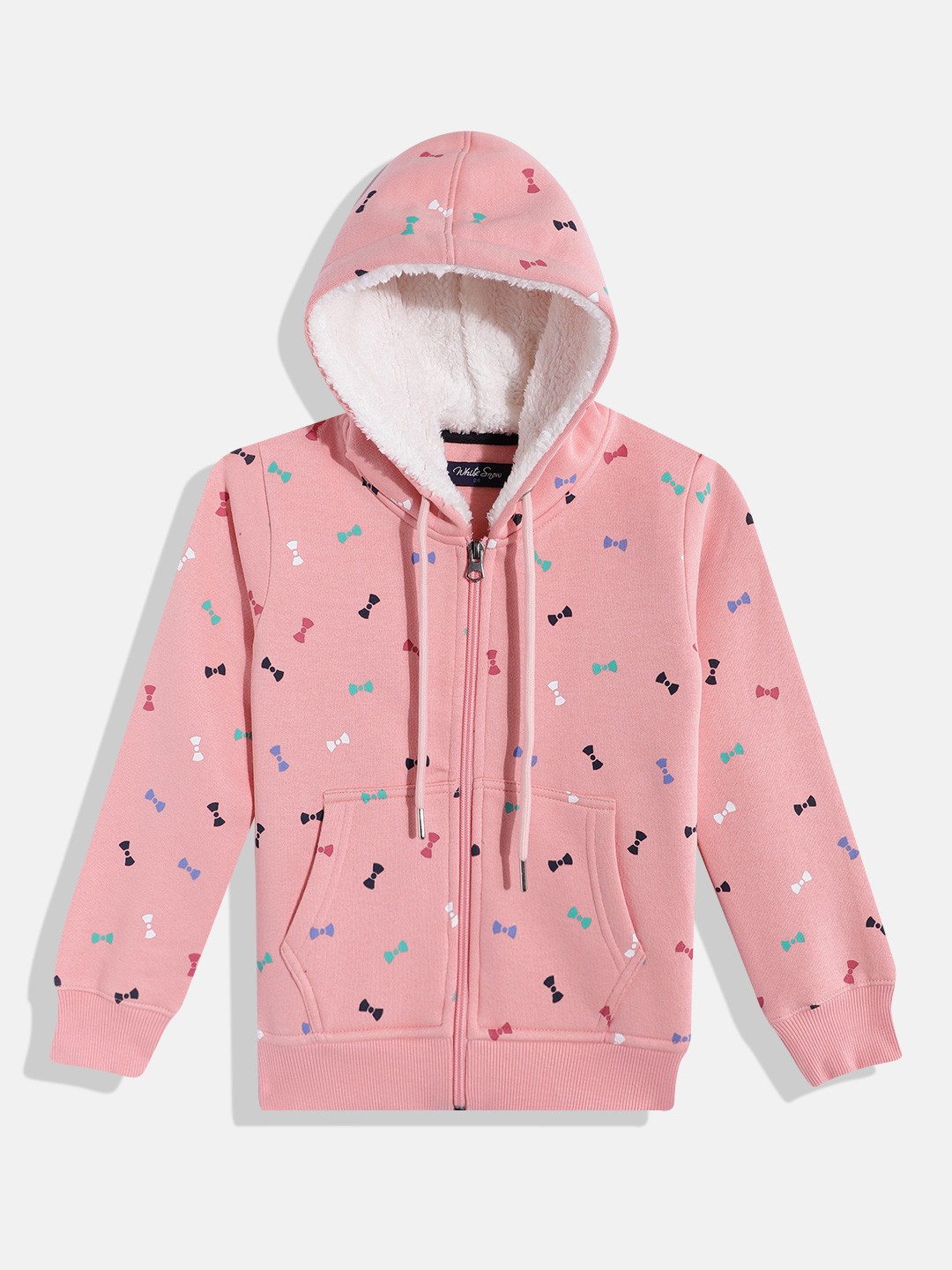 

White Snow Girls Printed Hooded Sweatshirt, Pink