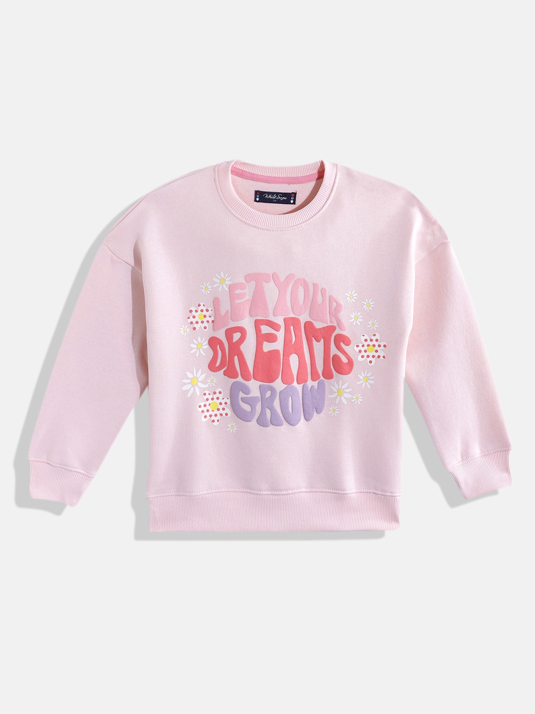 

White Snow Girls Typography Printed Sweatshirt, Pink