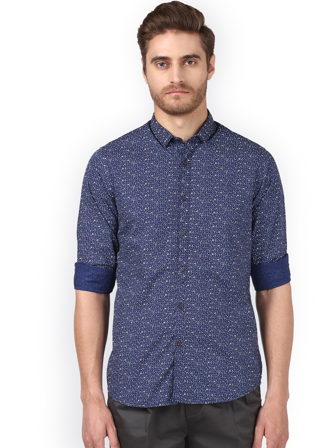 

ColorPlus Men Navy Blue Regular Fit Printed Casual Shirt