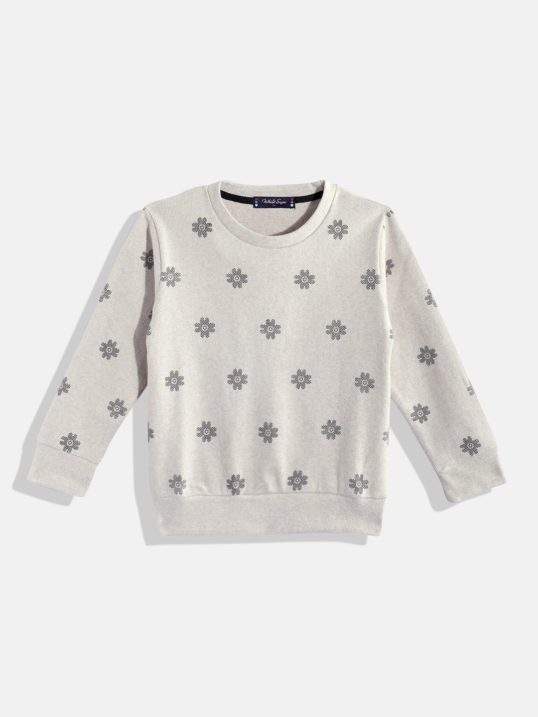 

White Snow Girls Floral Printed Sweatshirt, Beige