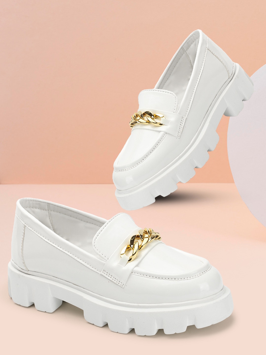 

VENDOZ Women Embellished Heeled Lightweight Horsebit Loafers, White