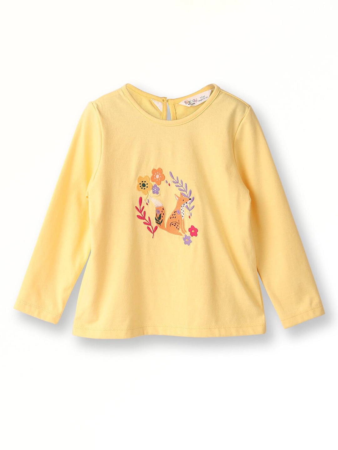 

Beebay Girls Round Neck Long Sleeve Embroidered Pure Cotton Regular T-shirt, Yellow