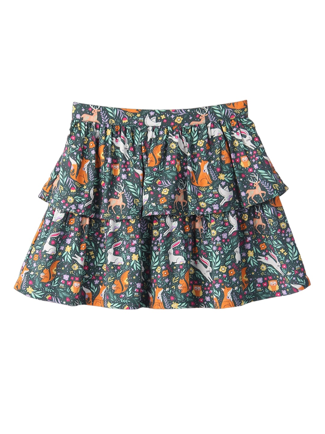 

Beebay Girls Floral Printed Layered Flared Skirt, Green