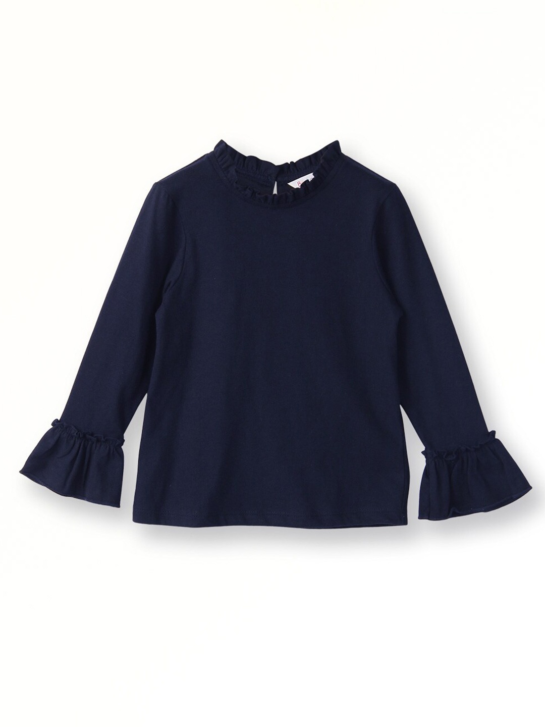 

Beebay Girls Round Neck Bell Sleeve Pure Cotton Regular Top, Navy blue