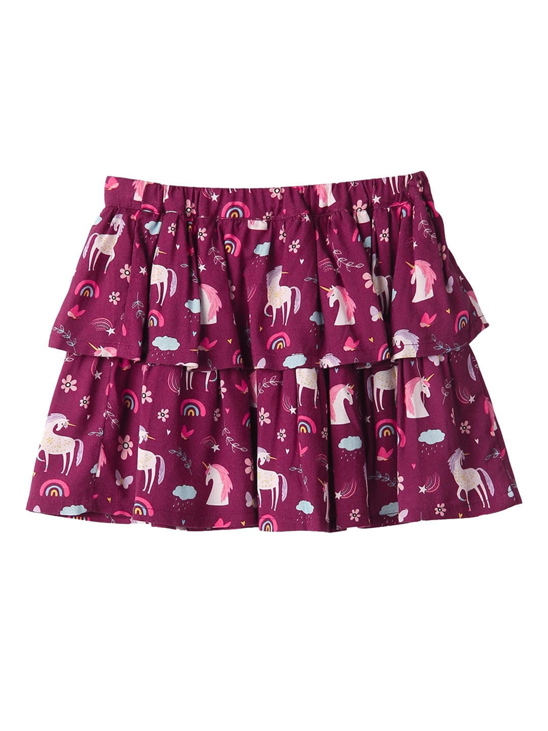 

Beebay Girls Floral Printed Layered Flared Skirt, Burgundy