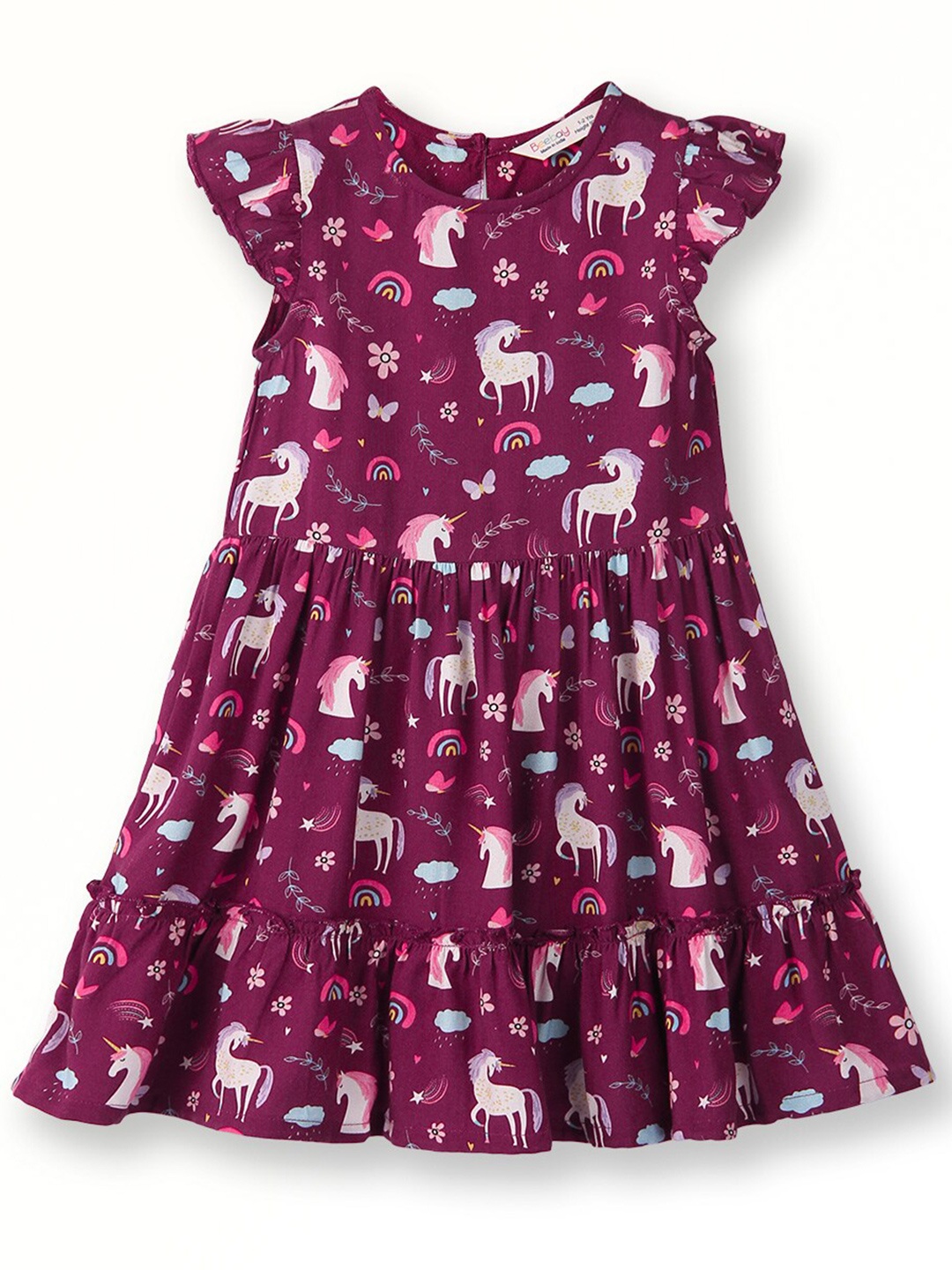 

Beebay Girls Conversational Printed Ruffled Fit & Flare Dress, Maroon