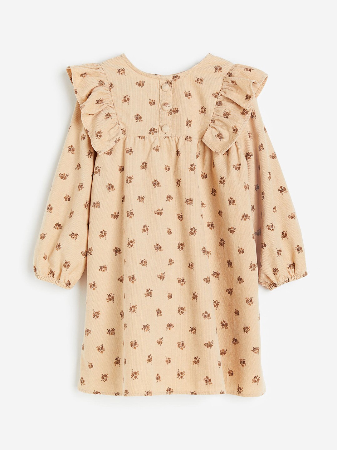 

H&M Girls Pure Cotton Frill-Trimmed Corduroy Dress, Beige