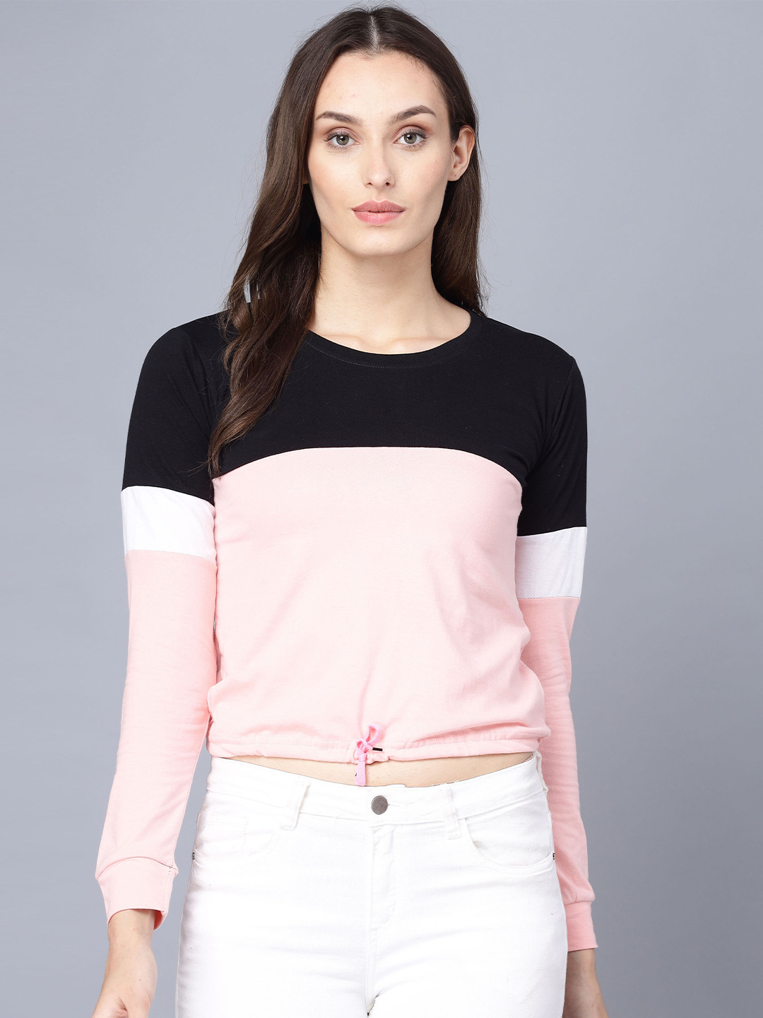 

VIVINKS Colourblocked Long Sleeves Cotton T-shirt, Pink