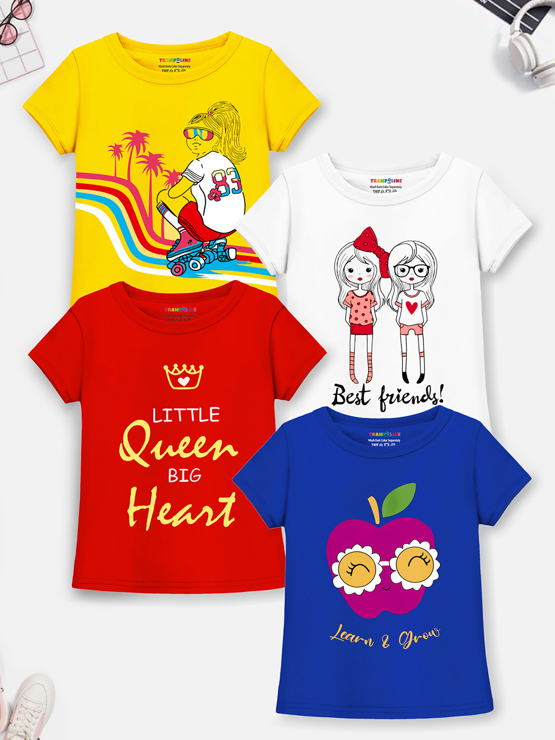 

Trampoline Girls Pack of 4 Graphic Printed Cotton T-shirt, Multi