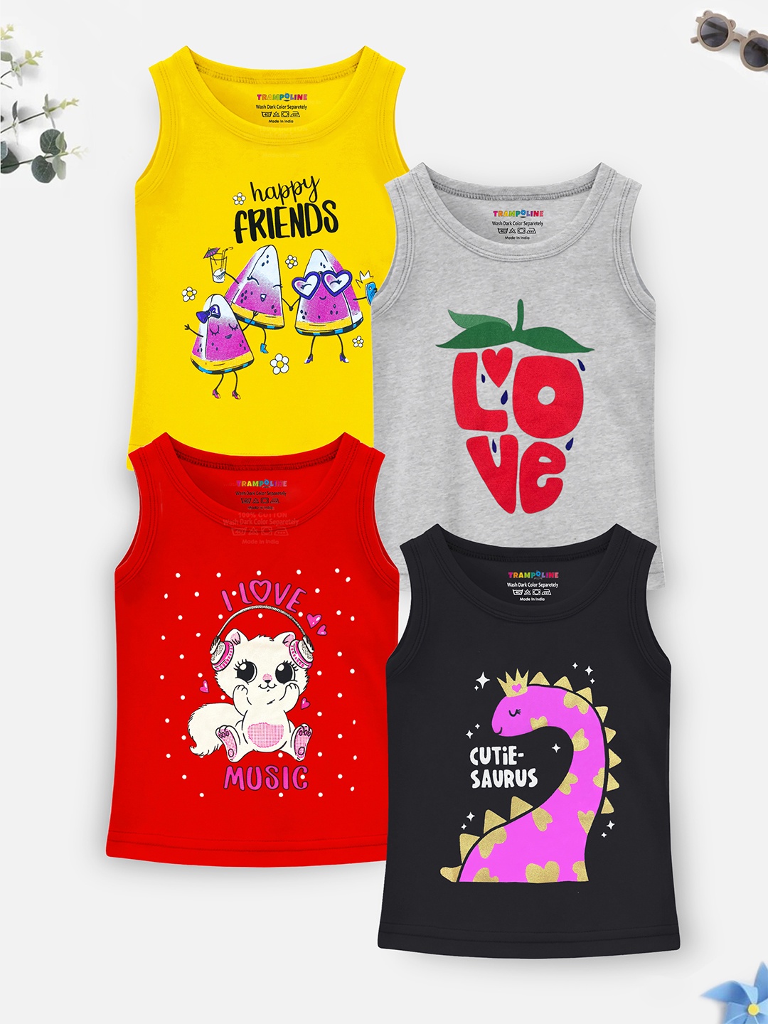 

Trampoline Girls Pack Of 4 Printed Cotton T-shirt, Yellow