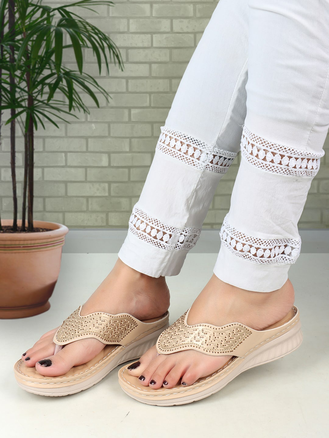 

XE Looks Embellished Doctor Ortho Open Toe Flats, Beige