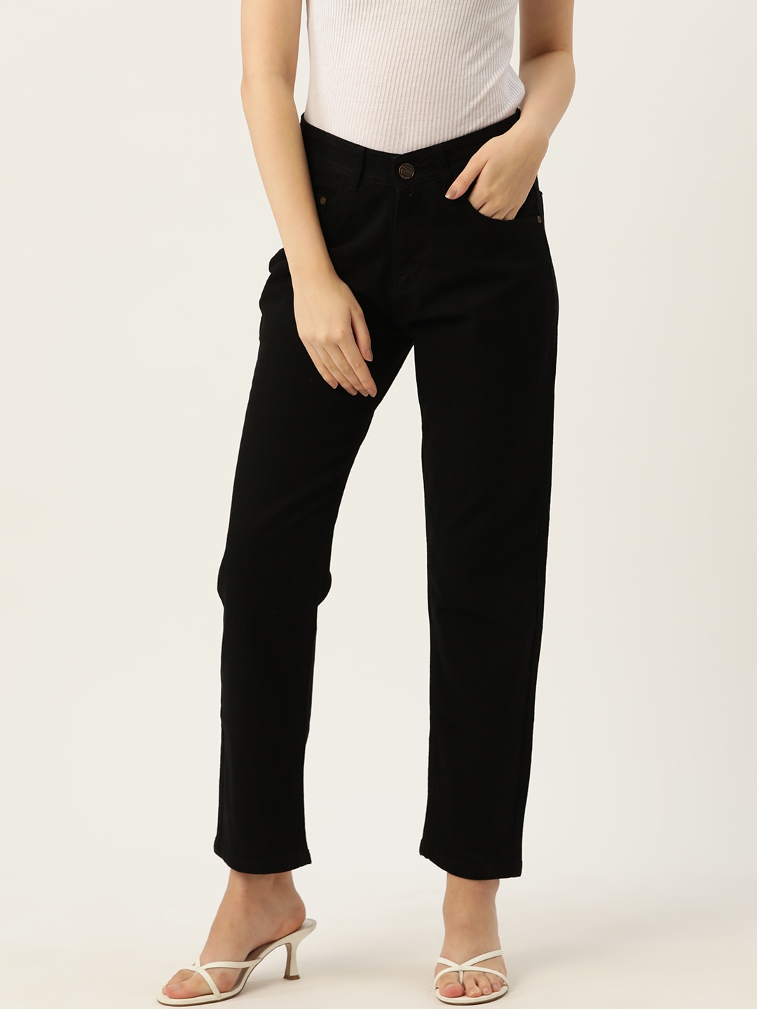 

PARIS HAMILTON Women Straight Fit High-Rise Stretchable Jeans, Black