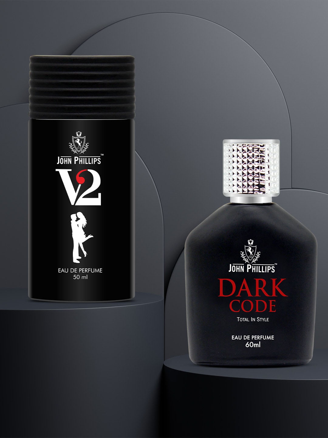 

JOHN PHILLIPS Men Set of V2 - 50ml & Dark Code - 60ml Eau De Parfum, Black