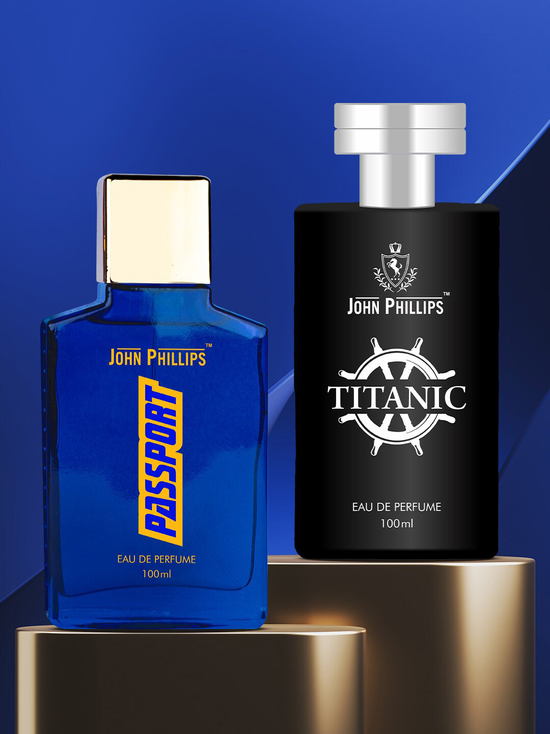 

JOHN PHILLIPS Men Set Of 2 Luxury Titanic & Passport Eau De Parfum 100ml Each, Blue