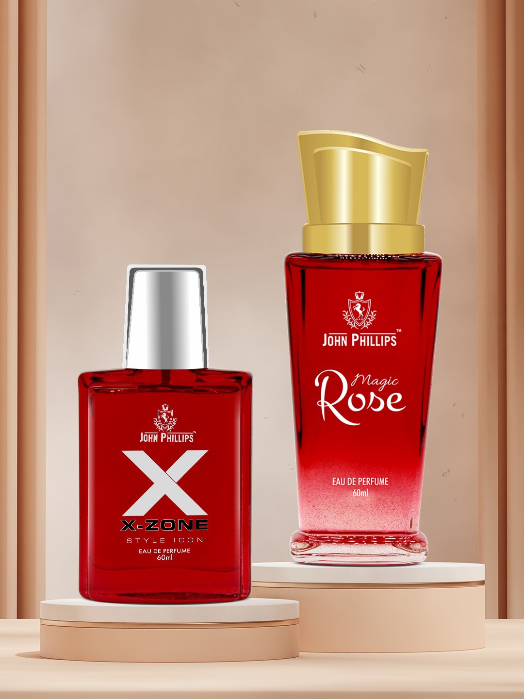 

JOHN PHILLIPS Women Set of 2 Luxury X-zone & Magic Rose EDP 60 ml Each, Red