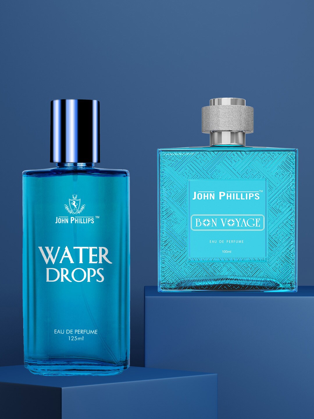 

JOHN PHILLIPS Men Set Of 2 Luxury Water Drops EDP 125ml & Bon Voyage Eau De Parfum100ml, Blue