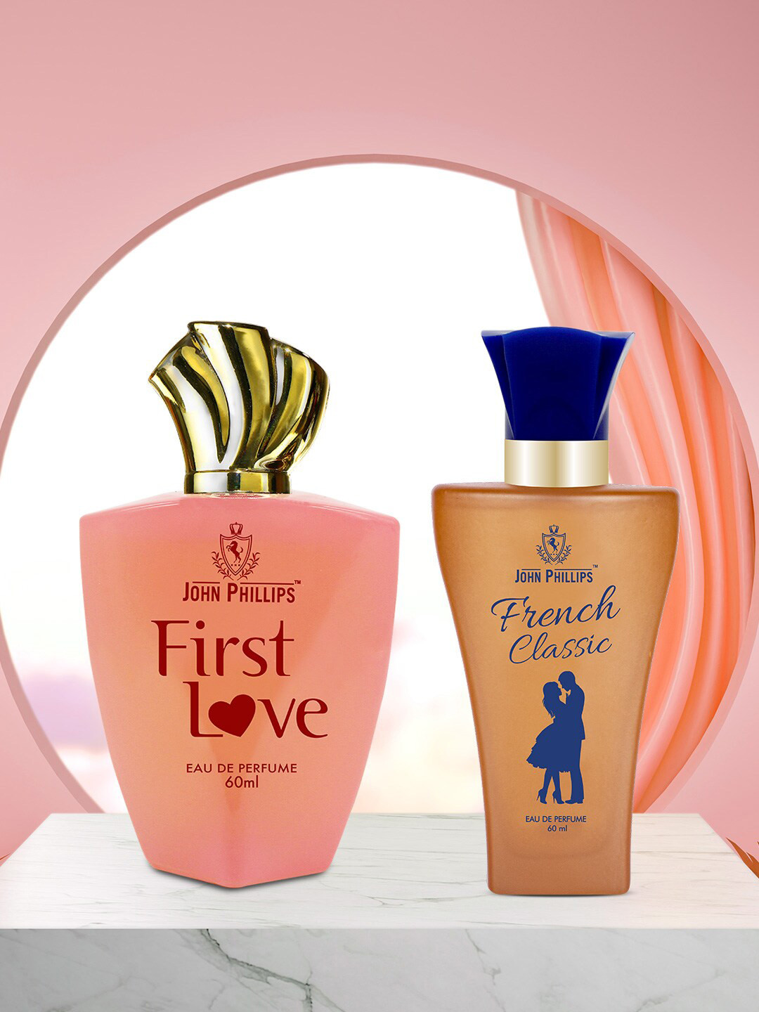 

JOHN PHILLIPS Luxury Set of 2 First Love & French Classic Eau De Perfume - 60ML each, Peach