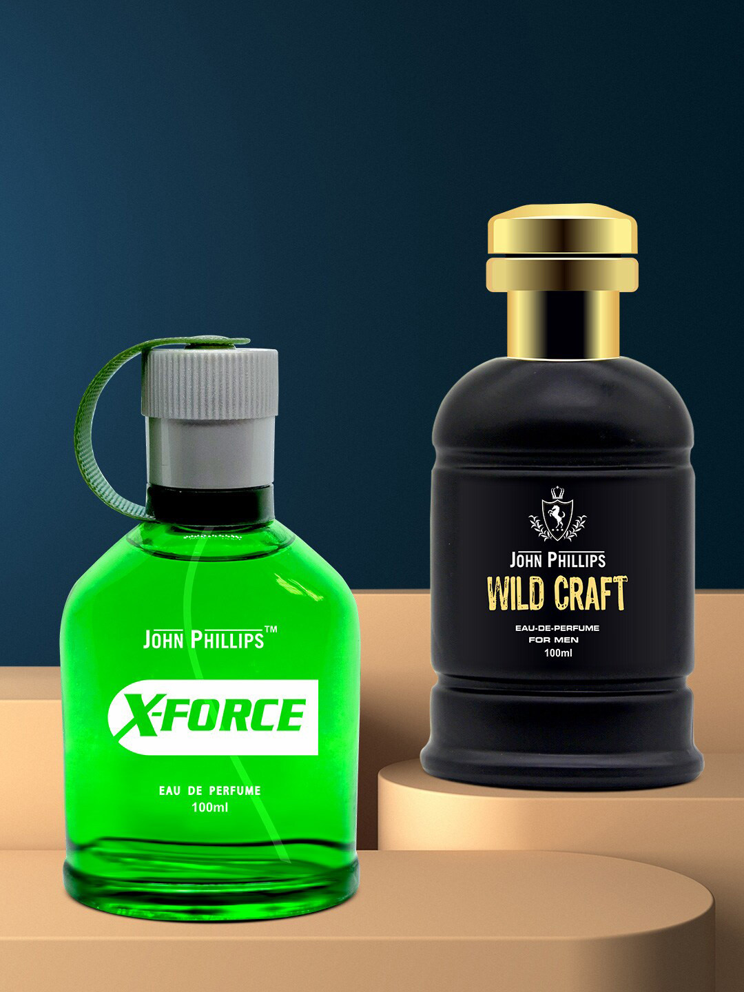

JOHN PHILLIPS Men Set Of 2 Luxury X Force & Wild Craft Eau De Perfume 100ml Each, Black