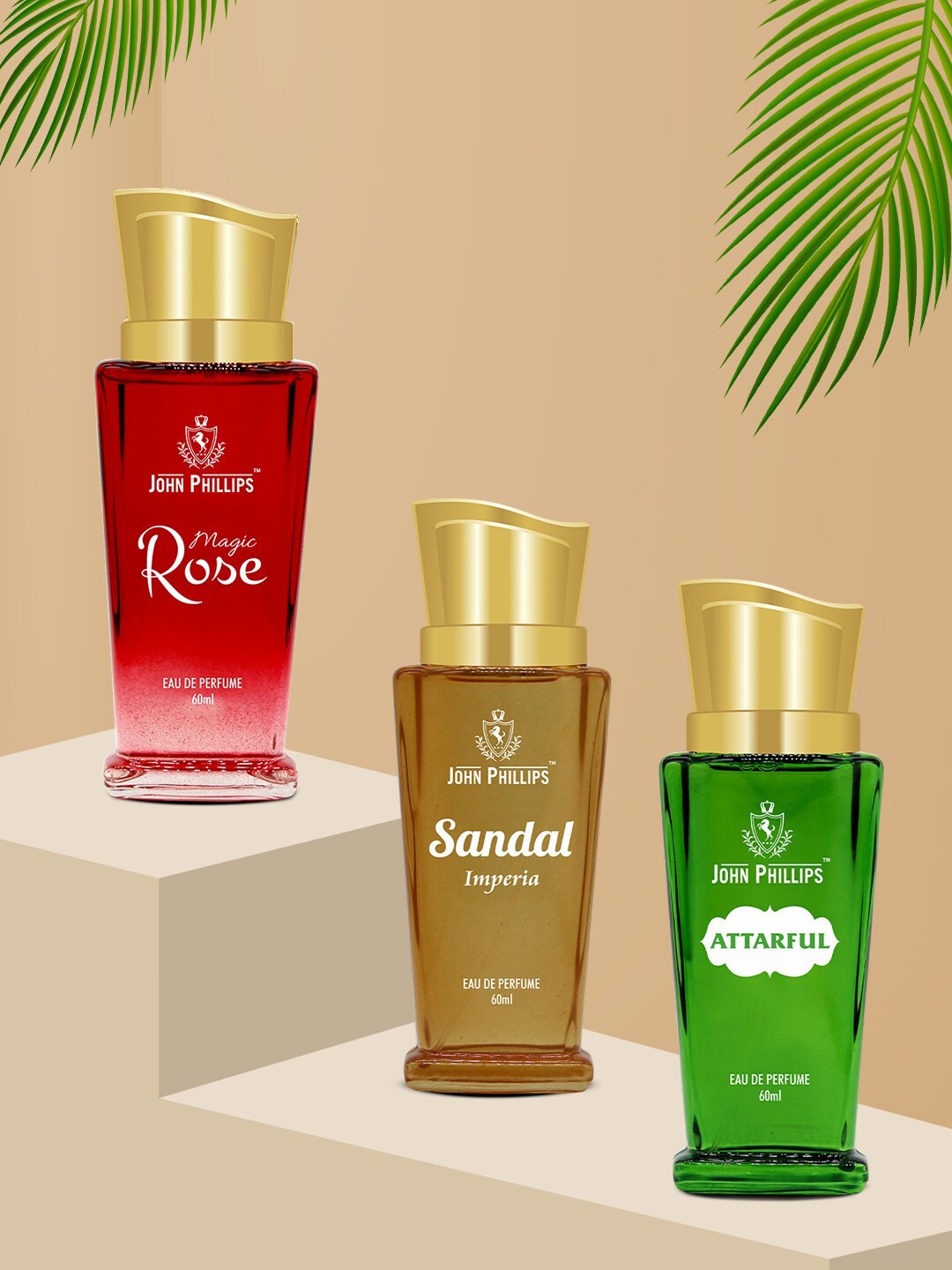 

JOHN PHILLIPS Set of 3 Luxury Sandal Imperial Magic Rose & Attarful EDP 60ml Each, Gold