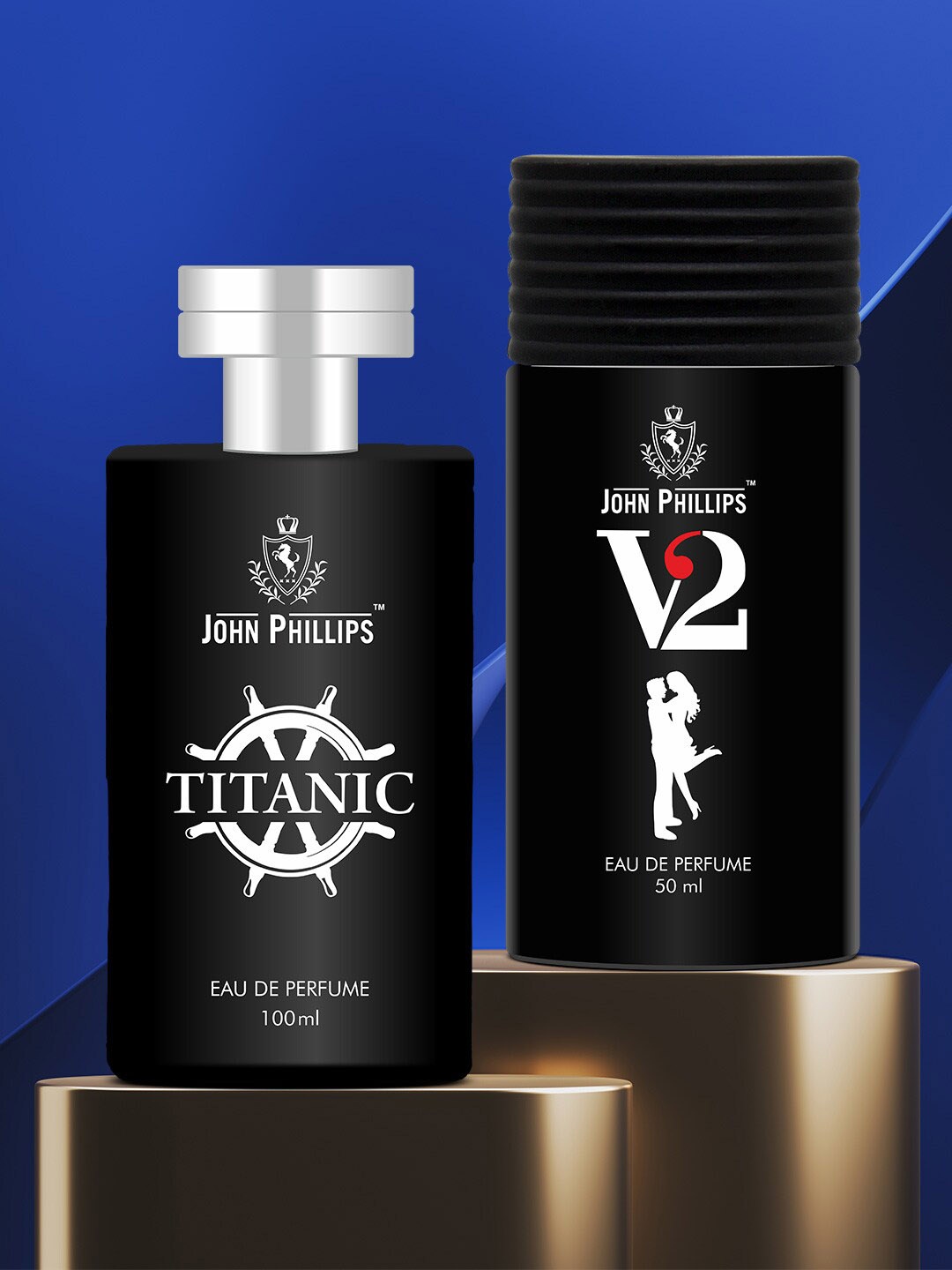 

JOHN PHILLIPS Luxury Set Of 2 Titanic Eau De Parfum 100ml & V2 Eau De Parfum 50ml, Black