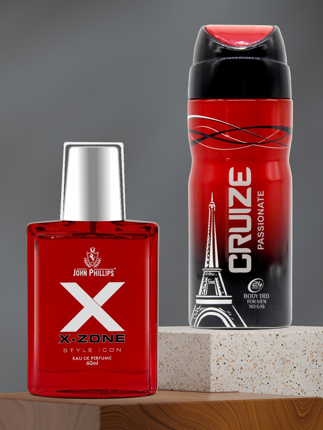 

JOHN PHILLIPS Luxury 2 XX-Zone Style Icon EDP-150ml& Cruize Passionate No Gas Deo-60ml, Red