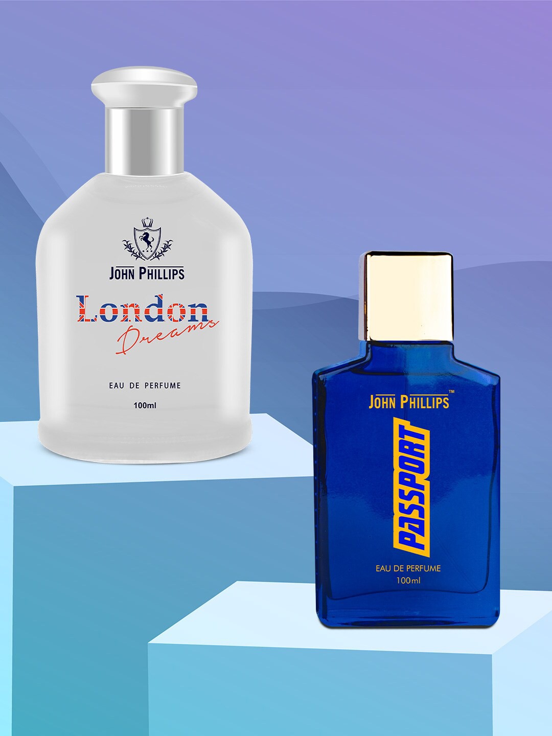 

JOHN PHILLIPS Men Set Of 2 Luxury London Dreams & Passport Eau De Perfume 100ml Each, Blue