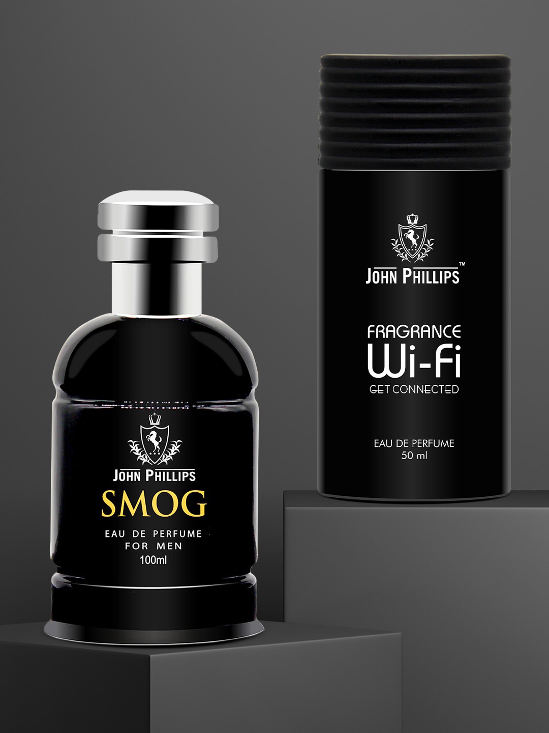 

JOHN PHILLIPS Men Set Of 2 Luxury Eau De Perfumes - Smog 100ml - Wi-Fi 50ml, Black