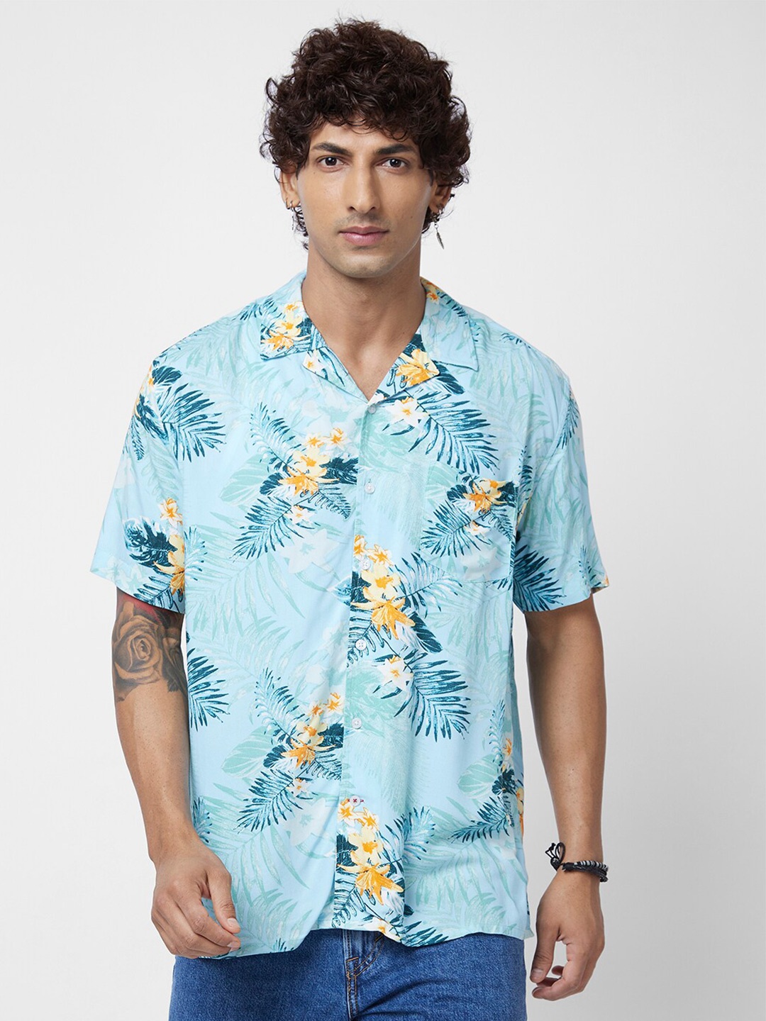 

VASTRADO Floral Printed Spread Collar Oversized Fit Casual Shirt, Blue