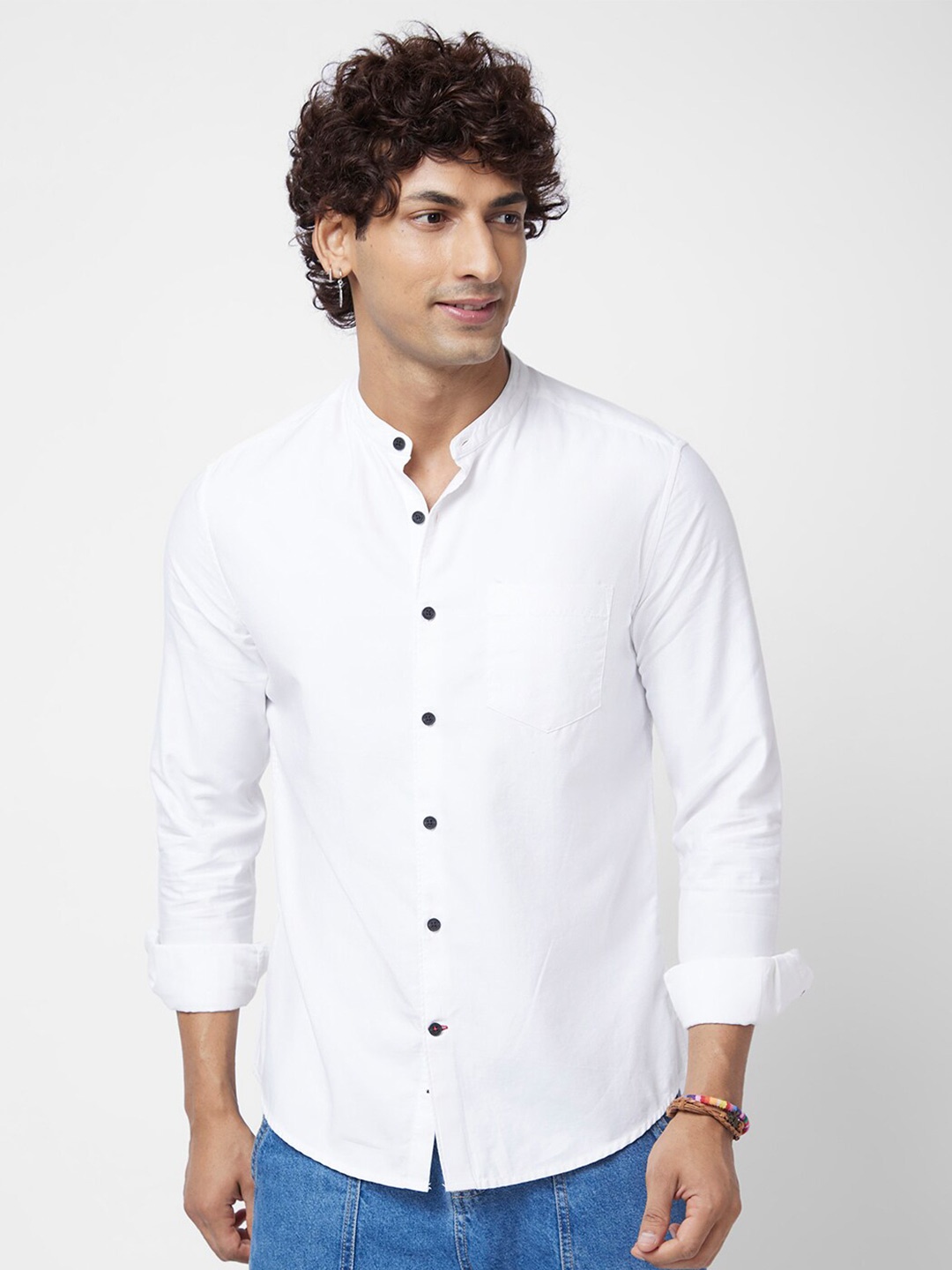 

VASTRADO Band Collar Regular Fit Cotton Casual Shirt, White