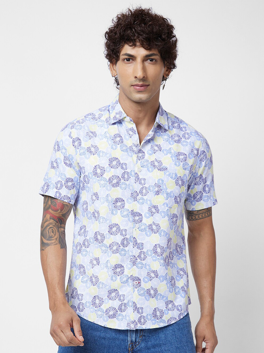 

VASTRADO Floral Printed Spread Collar Regular Fit Casual Shirt, Blue