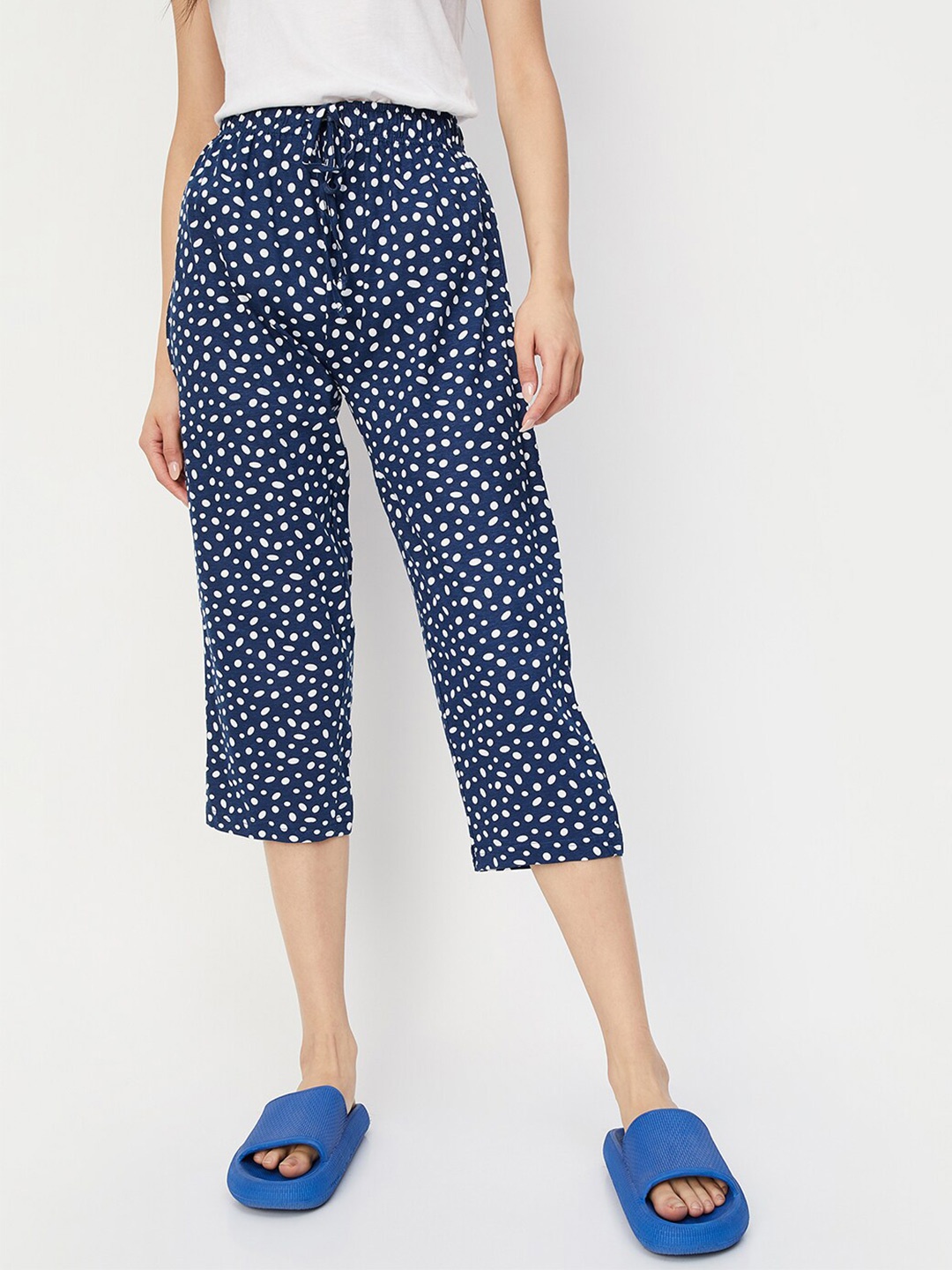 

max Women Printed Pure Cotton Capris, Blue