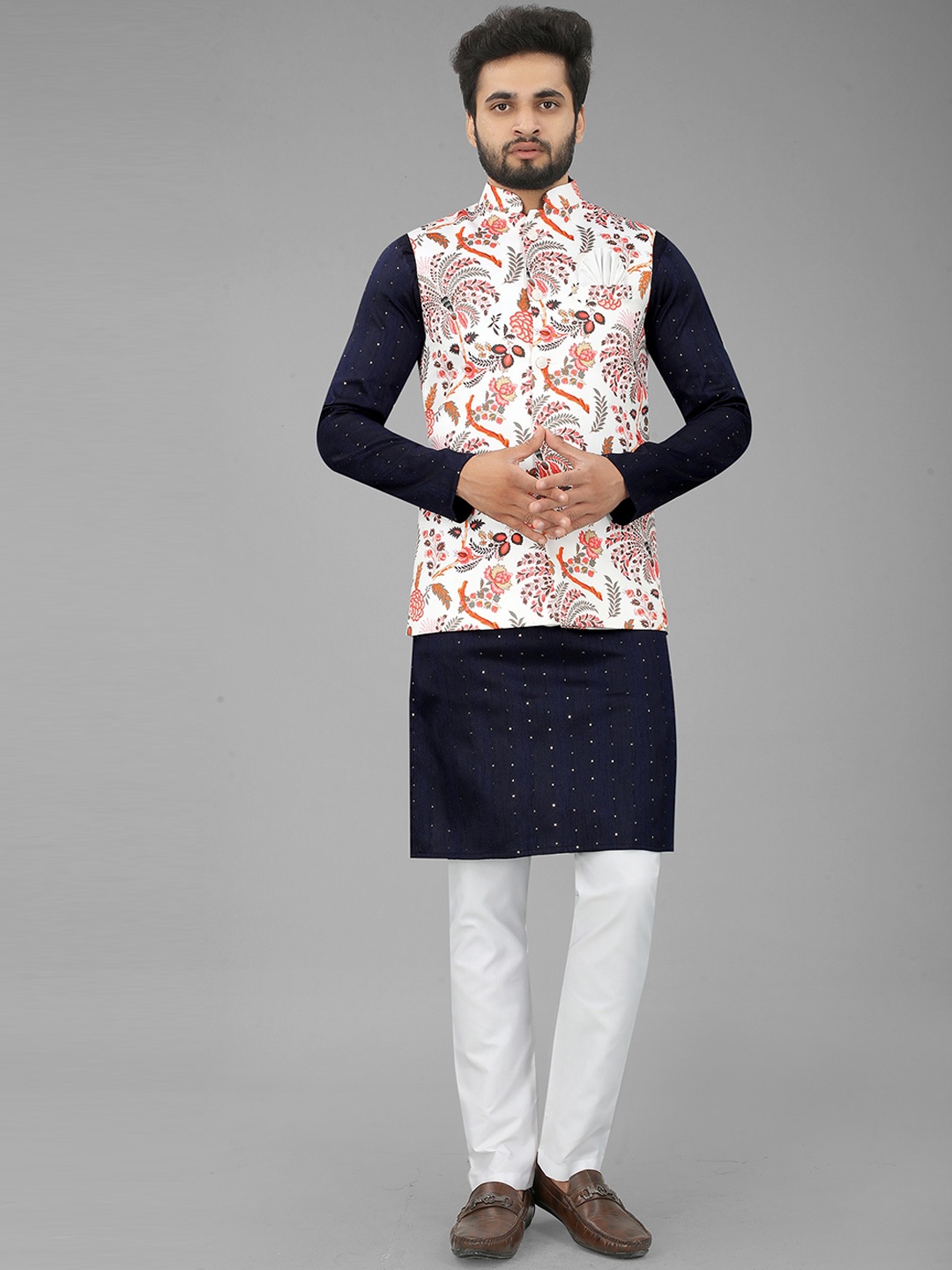 

N N ENTERPRISE Men Printed Nehru Jackets, White