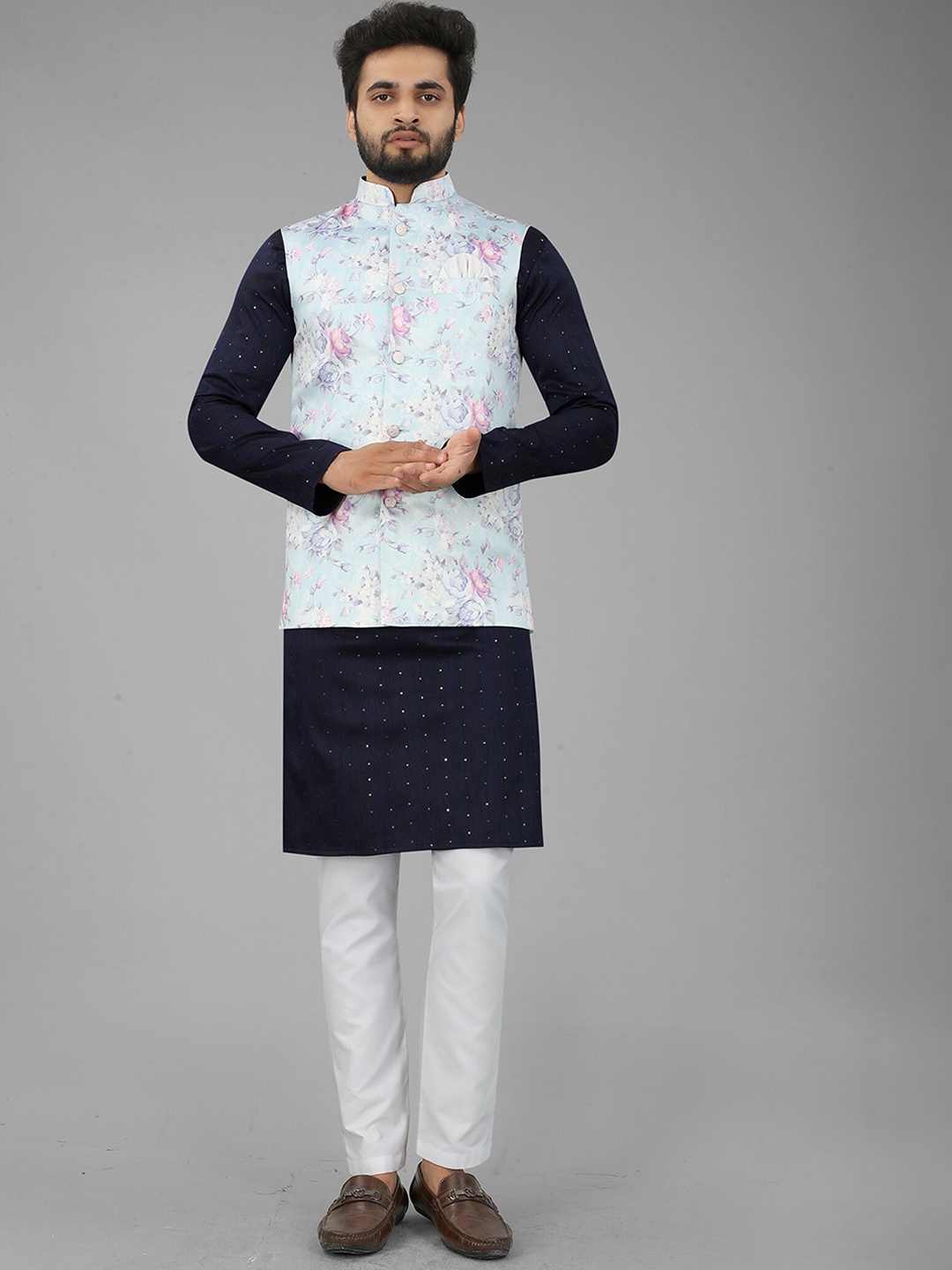 

N N ENTERPRISE Men Woven Design Nehru Jackets, Blue