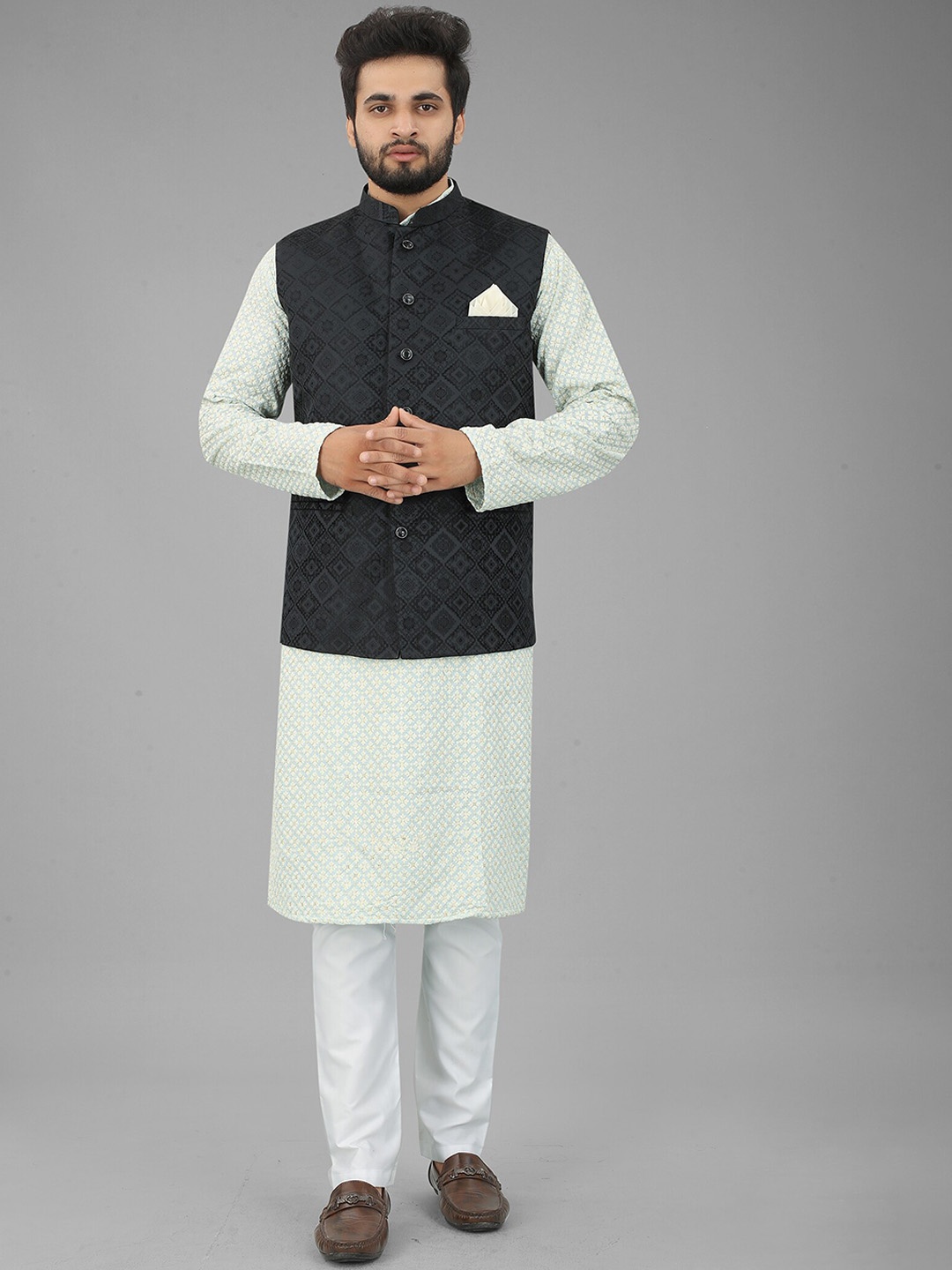 

N N ENTERPRISE Men Woven Design Nehru Jacket, Black