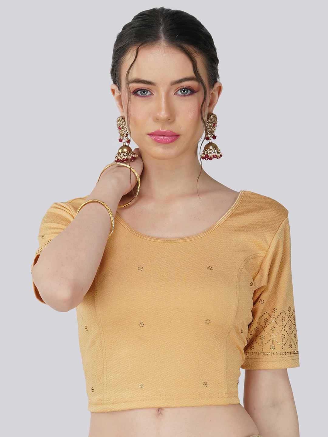 

Fressia Fabrics Round Neck Slip-On Daily Saree Blouse, Beige