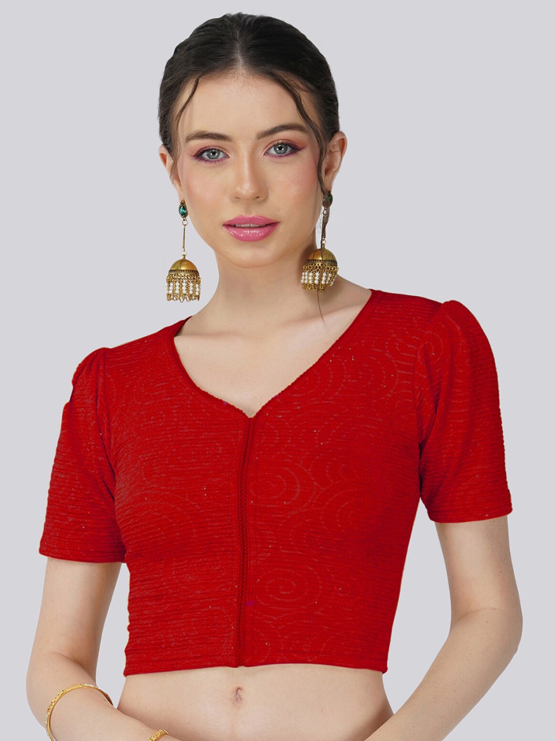 

Fressia Fabrics Self-designed Cotton Saree Blouse, Red