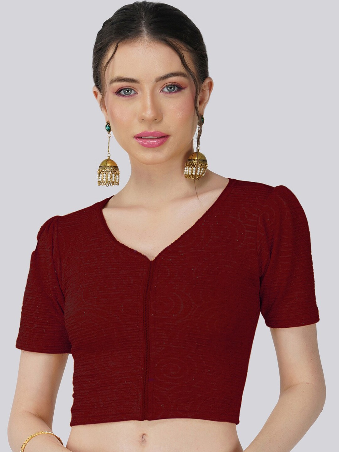 

Fressia Fabrics Self-Design Saree Blouse, Maroon