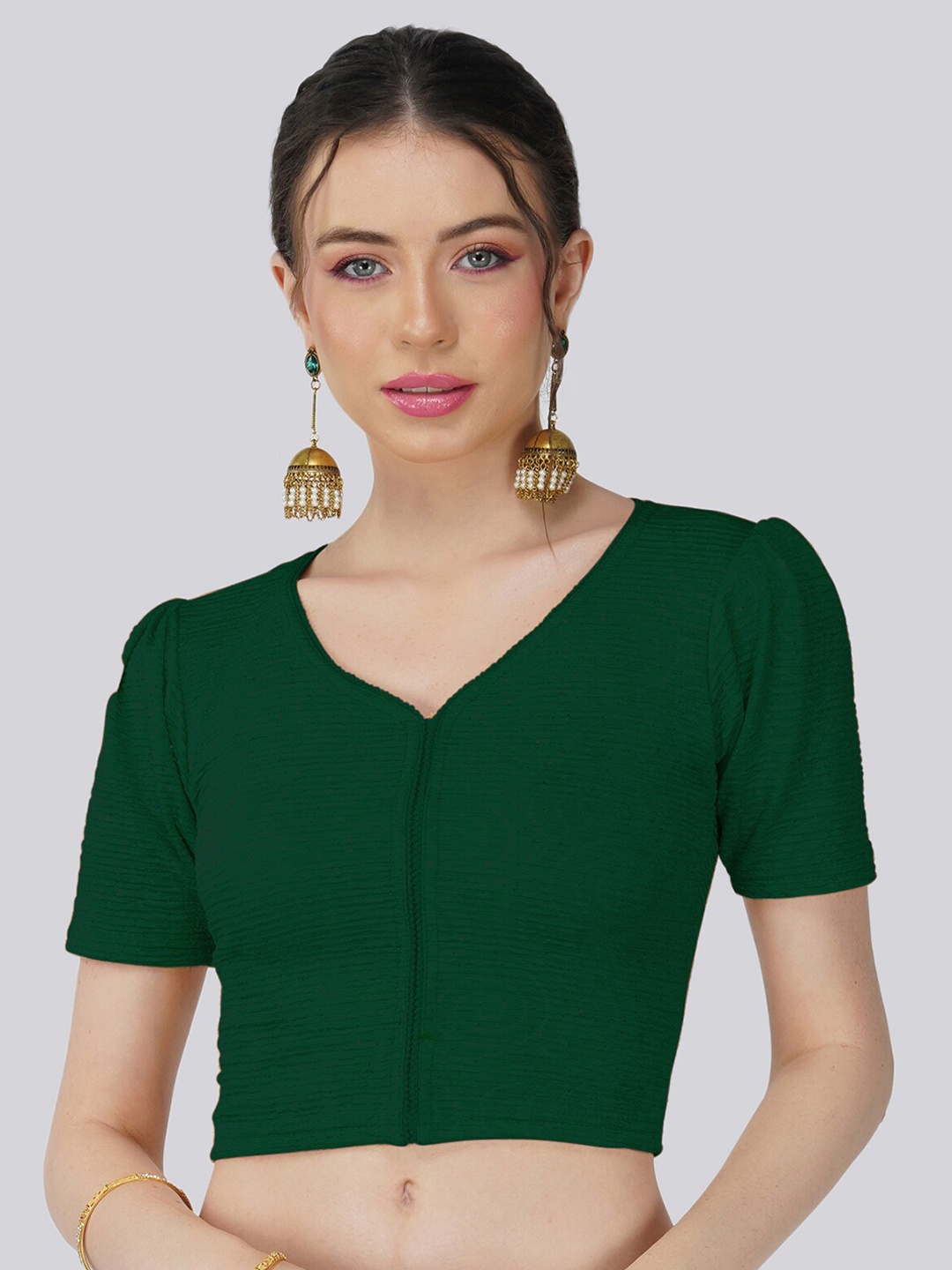

Fressia Fabrics V-Neck Saree Blouse, Green